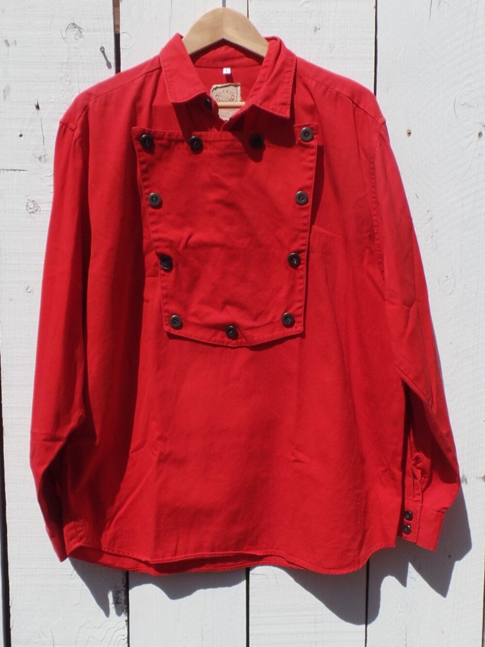Vintage Wah Maker Frontier Western Bib Popover Shirt LARGE TOMATO RED